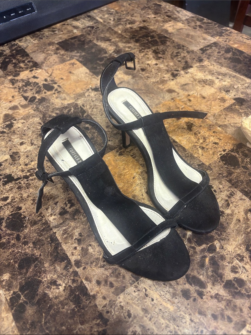 Forever 21 Black Suede Ankle-Strap Stiletto Heels